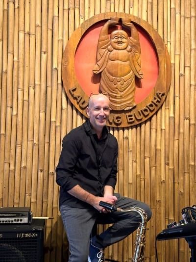 Saxophone live music Bali in Laughing Buddha Bar restaurant in Ubud