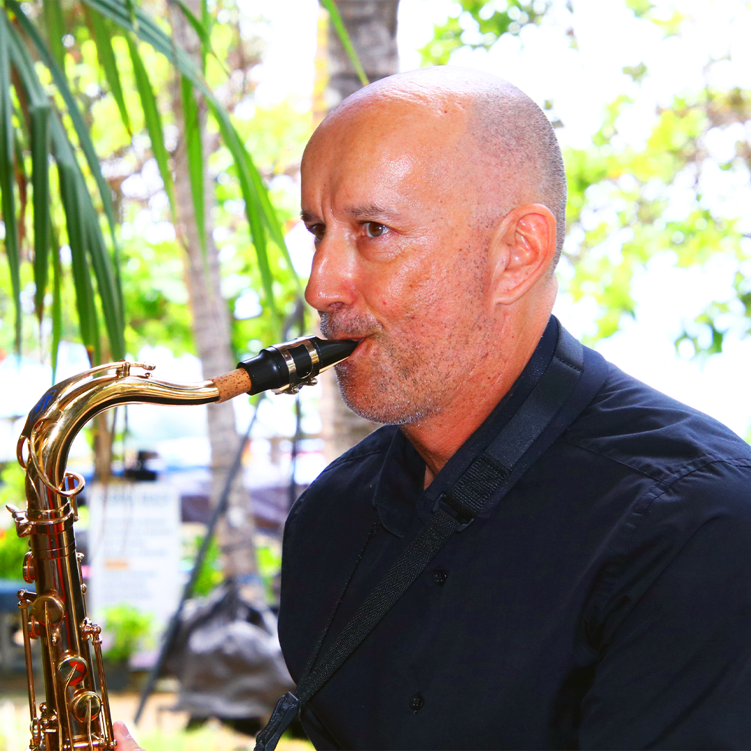 Live saxophonist playing jazz in Bali