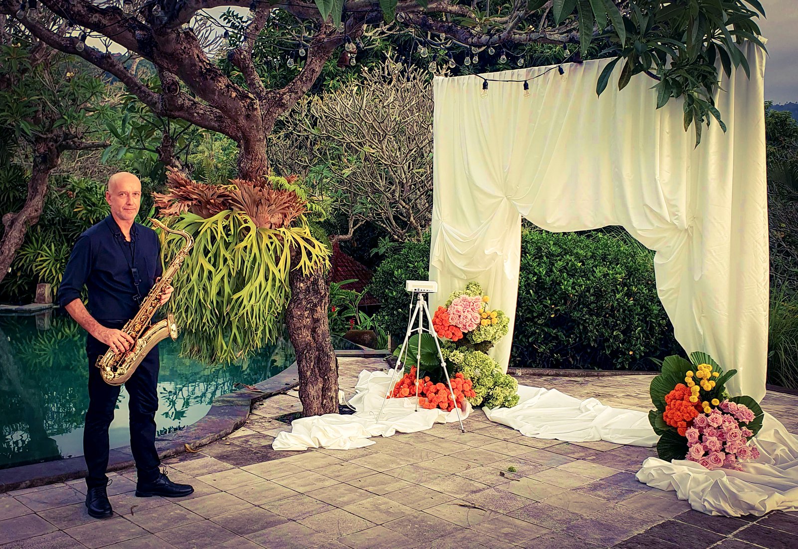 Padany Sax performing live during a wedding at The Damai in Bali.